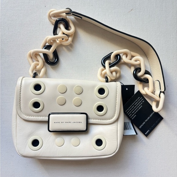 Marc Jacobs Rebel Grommet Shoulder Bag Chain Strap Cream Y2K Street Style - Picture 3 of 7